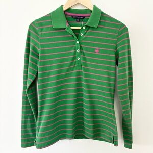 Brooks Brothers Henley Polo Green and Pink Striped Long Sleeve Womens' Small